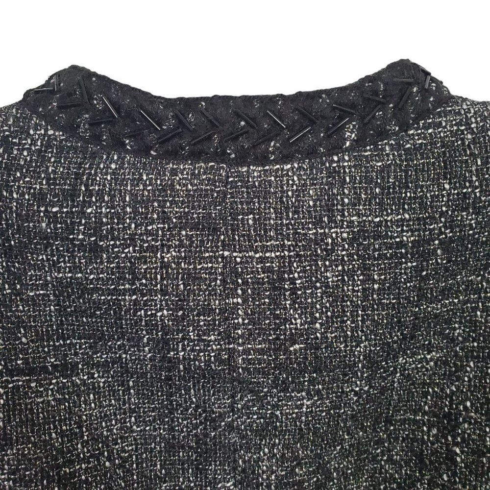 Coldwater Creek Size L Blazer Tweed Metallic Open Front Beaded Trim Wool Blend - Picture 9 of 9